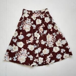 Vtg 70s Brown Floral High Rise Full Skirt / Sz 14 / Western Cottagecore Prairie